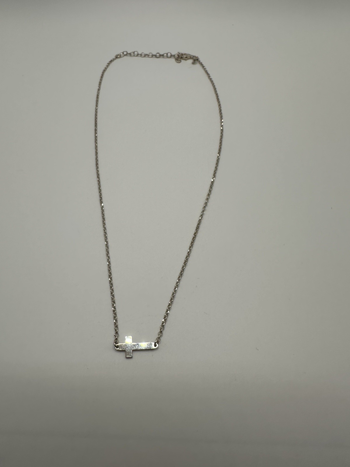 Solid .925 Sterling Silver Sideways Cross Necklace - Silver