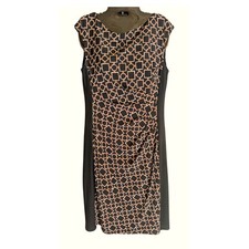 Ralph Lauren Sheath Dress 10 Runched Waist Geometric Link Mod Professional Chic