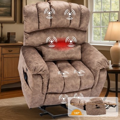 Big Tall Man Lay Flat Dual Motor Power Lift Recliner Chair w/ Extended Footrest