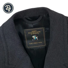 Mint! VTG 46 L Hart Schaffner Marx Charcoal Grey Flannel Knit Over Coat Made USA