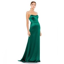 MAC DUGGAL CHARMEUSE RHINESTONE STRAP TRUMPET GOWN Sz 8 W/ Flaw
