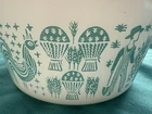 VTG Pyrex 473 White & Turquoise Amish Butterprint Casserole Dish with Lid SHINY