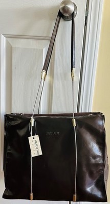 Marco Tadini Brown Napa Leather Tote Bag Purse Metal Cable Italy Vintage NWT