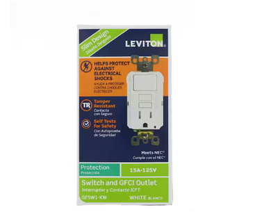 #ad Leviton ‎GFSW1 KW 15A 125V Combo Tamper Resistant GFCI Outlet in White $24.90