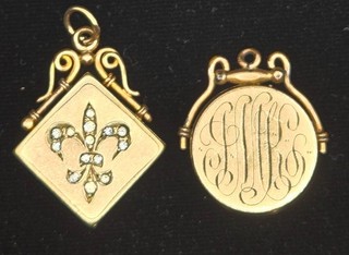 Antico lotto vittoriano oro pieno 2 medaglioni orologio fob charm pendenti #5