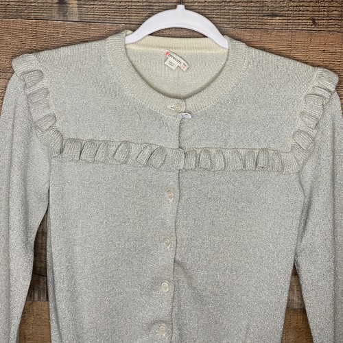 Crewcuts Sparkly Ruffle Trimmed Cardigan Sweater Silver Size 14 - Picture 2 of 8
