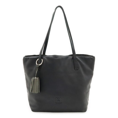 LOEWE Anagram Tassel Tote Handbag Nappa Leather Black Womens Top Handle Bag
