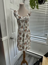 LOFT White Multicolor Floral Knit Ruffle Sleeveless Sundress Scoop Neck M