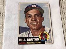 1953 Topps #214 Billy Bruton Braves RC - Very Good - Corner Wear - Crease Down