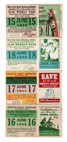 4 TRANSIT TICKET Passes Rochester New York June 1935 1938 1944 1945