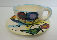 VINTAGE HAND PAINTED BOAT SEASCAPE TEACUP AND SAUCER DUO SET ARTIST SIGNED