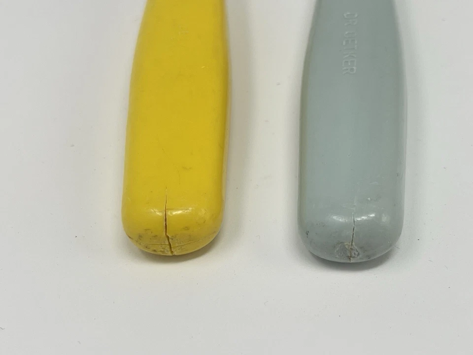 "Juego de 2 batidores de melamina retro vintage Dr Oetker Alemania amarillo azul 11,5""" Foto 3 de 4