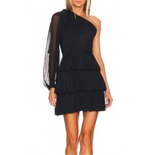 ULLA JOHNSON Leah Dress Midnight One Shoulder One Sleeve Size 4 Silk Chiffon