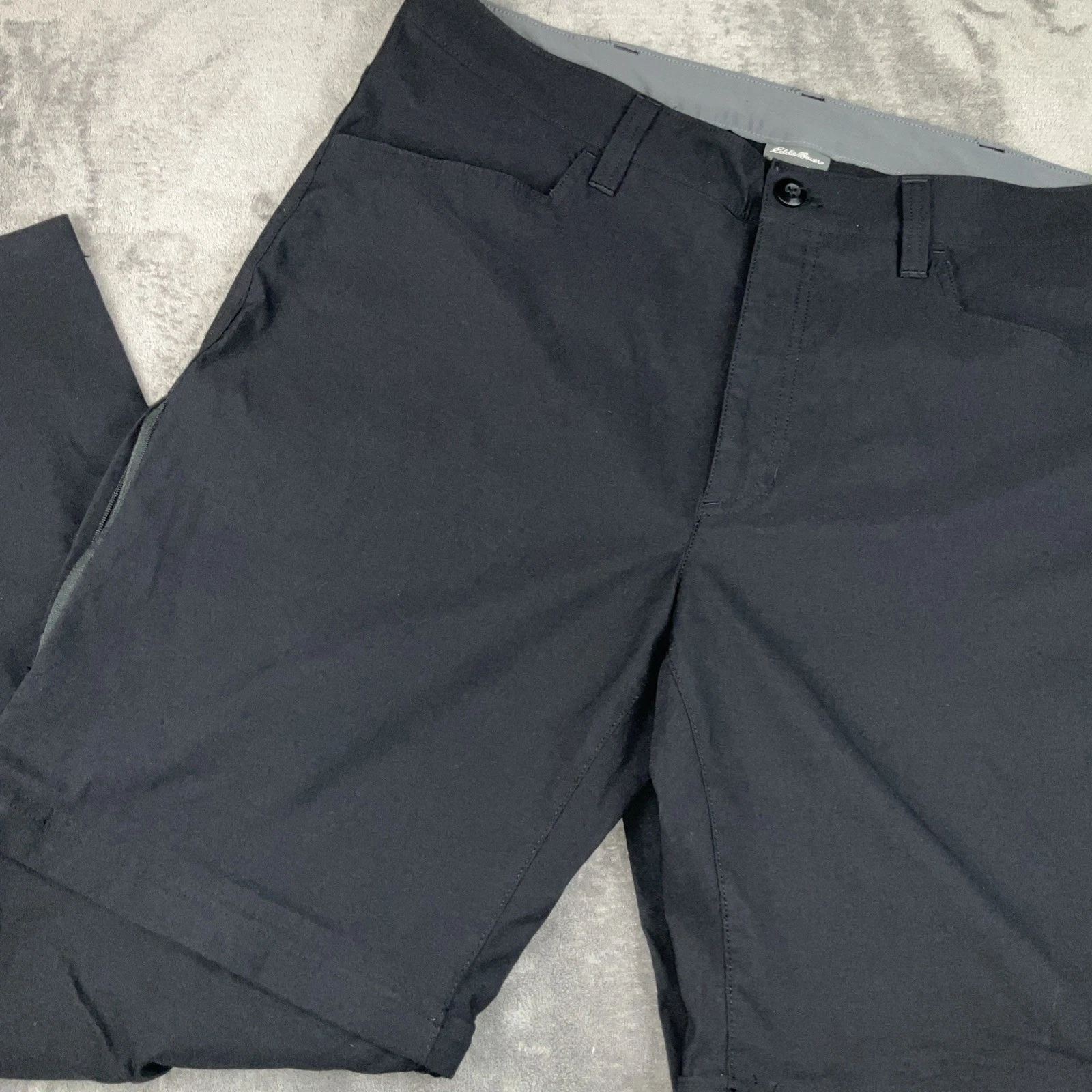 Eddie Bauer Mens Black Convertible Tech Zip Off Hiking Cargo Pants Sz 38x30 EUC
