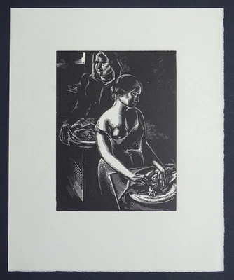 Les pêcheuses Gravure sur bois originale de 1930 par RIKOVSKY Très bel état - Photo 1/4