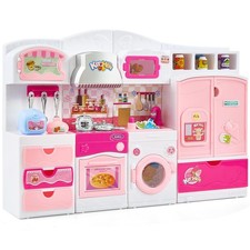 Kids Kitchen Playset with Lights  Sounds   Toddlers Pink Pretend Play Kitche...