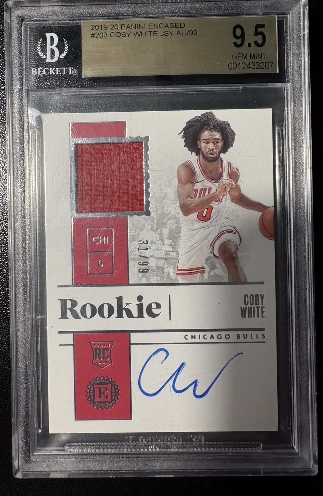 2019-2020 Panini Encased Coby White /99 RPA BGS GEM MINT 9.5, Auto 10 