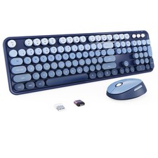 Wireless Keyboard and Mouse Combo, Retro Typewriter Keyboard with Round Keyca...