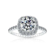 925 Solid Sterling Silver Cubic Zirconia Solitaire Round Halo Engagement Ring