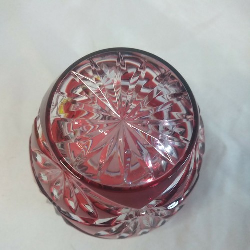 Cranberry Cut To Clear Crystal Vintage -Votive Candle-Vase- palm leaves 🌴 - Picture 4 of 7