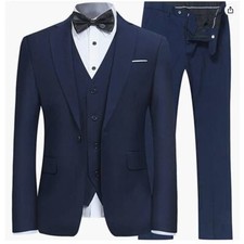 Wulful Men's Suit XL Slim Fit Dark Blue 3 Piece 1 Button Notch Lapel