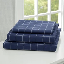 Delta Children 3-Piece Twin Sheet Set- 1 Flat, 1 Fitted & Pillowcase- PLAID BLUE