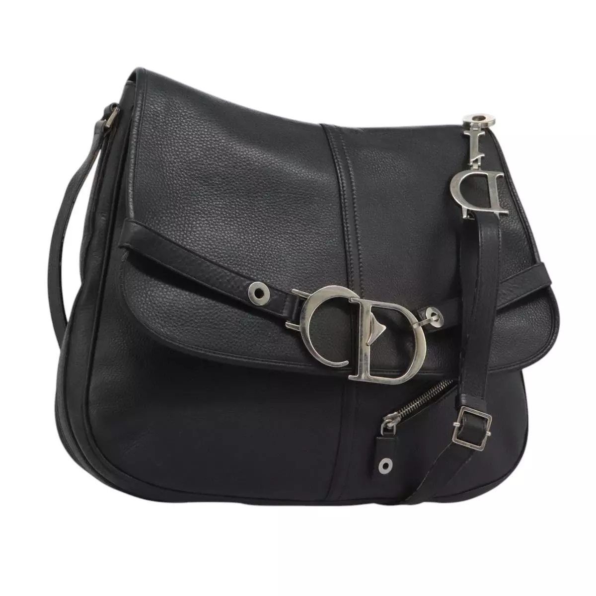 Sac bandoulière Christian Dior cuir noir argent authentique yk17570
