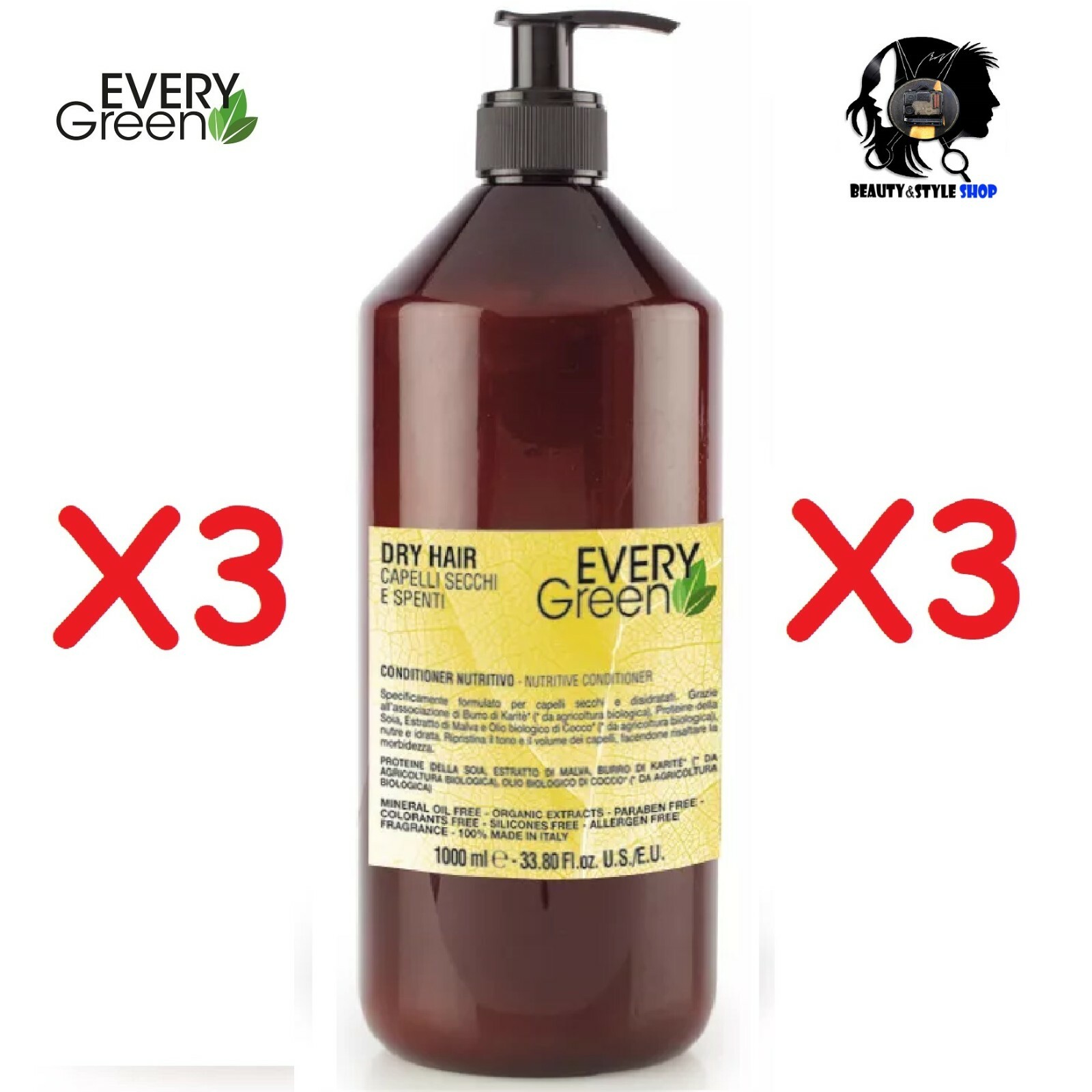 DIKSON EVERY GREEN DRY HAIR CONDITIONER 3X1000ML NUTRITIVO CAPELLI SECCHI OPACHI