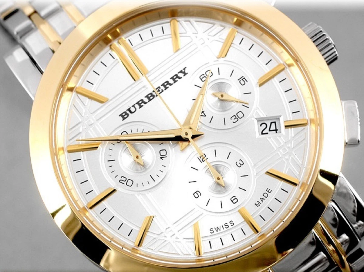 2016 New 100 Authentic Men s Wristwatch LUX Burberry Gold Silver Chrono BU1374