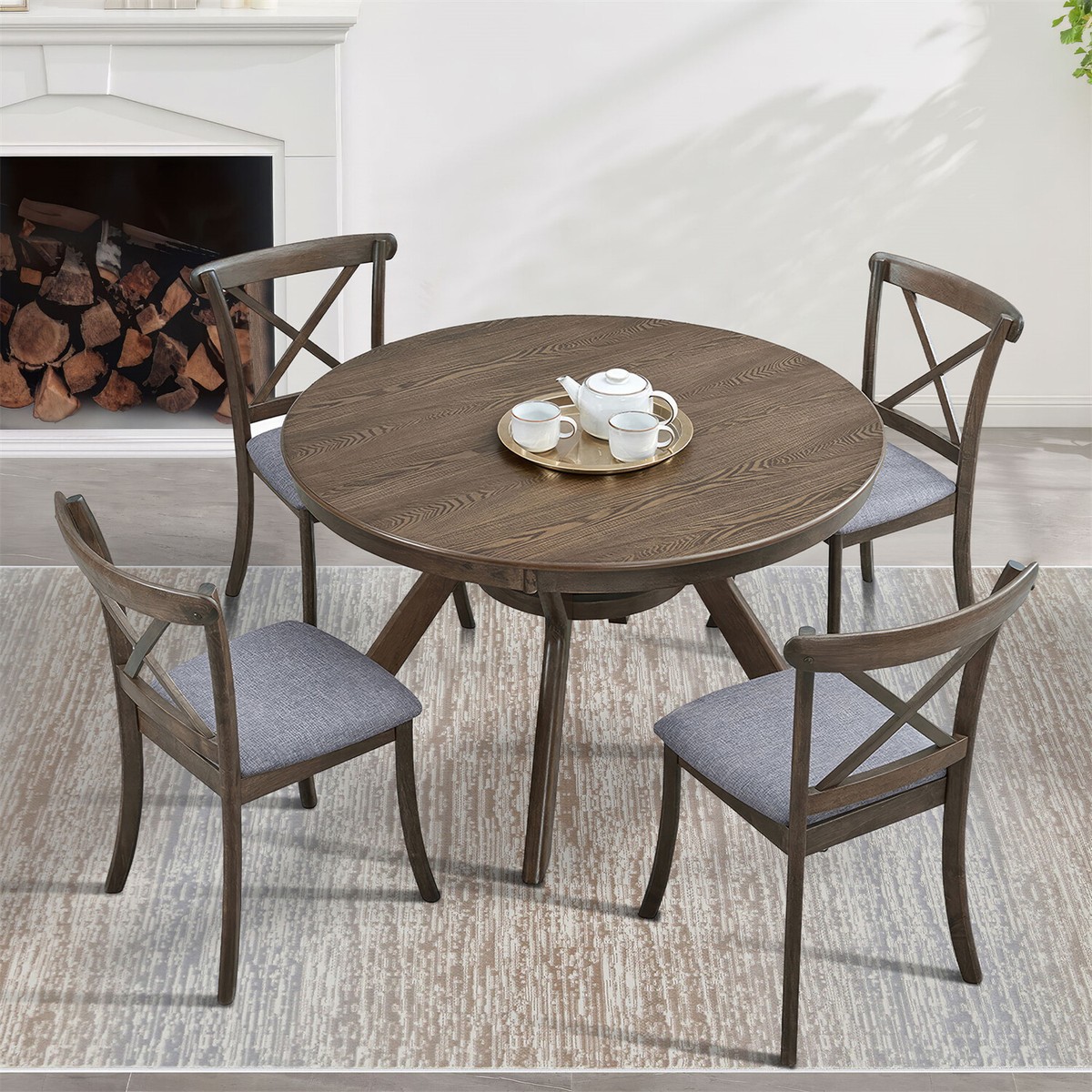 Uenjoy 4 Family 5 Piece Dining Table Set 4 Chairs Wood NOVA5 OAK W 5