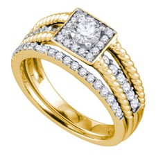 14kt Gold Womens Round Diamond Halo Wedding Engagement Ring Set 7/8ctw