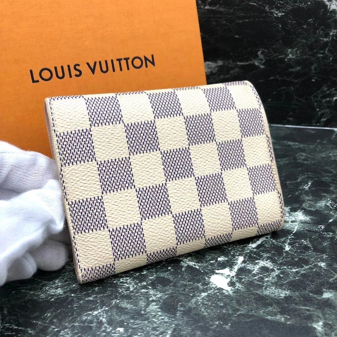 Louis Vuitton Damier Azur Folding Wallet White Pink Preowned Authentic