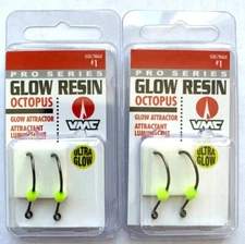 4 VMC Pro Series Glow Resin Octopus Hooks size 1 -  Chartreuse