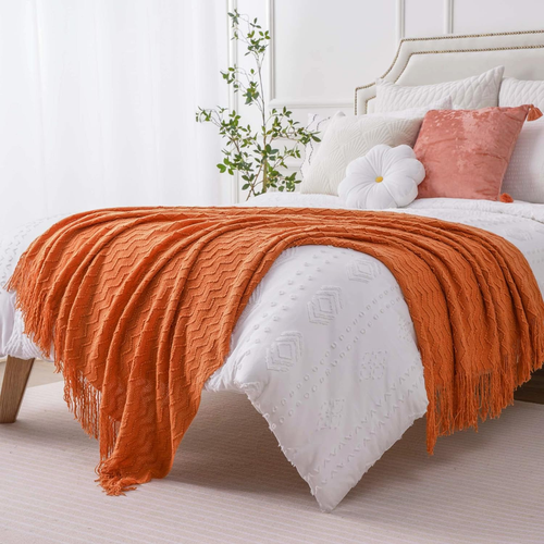 Lightweight Throw Blanket Textured Solid Soft Sofa Couch Cover Decorative Knitte - Picture 6 of 12