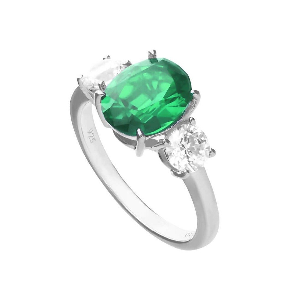 Diamonfire Silver Green CZ Ring R3817 RRP £110.00