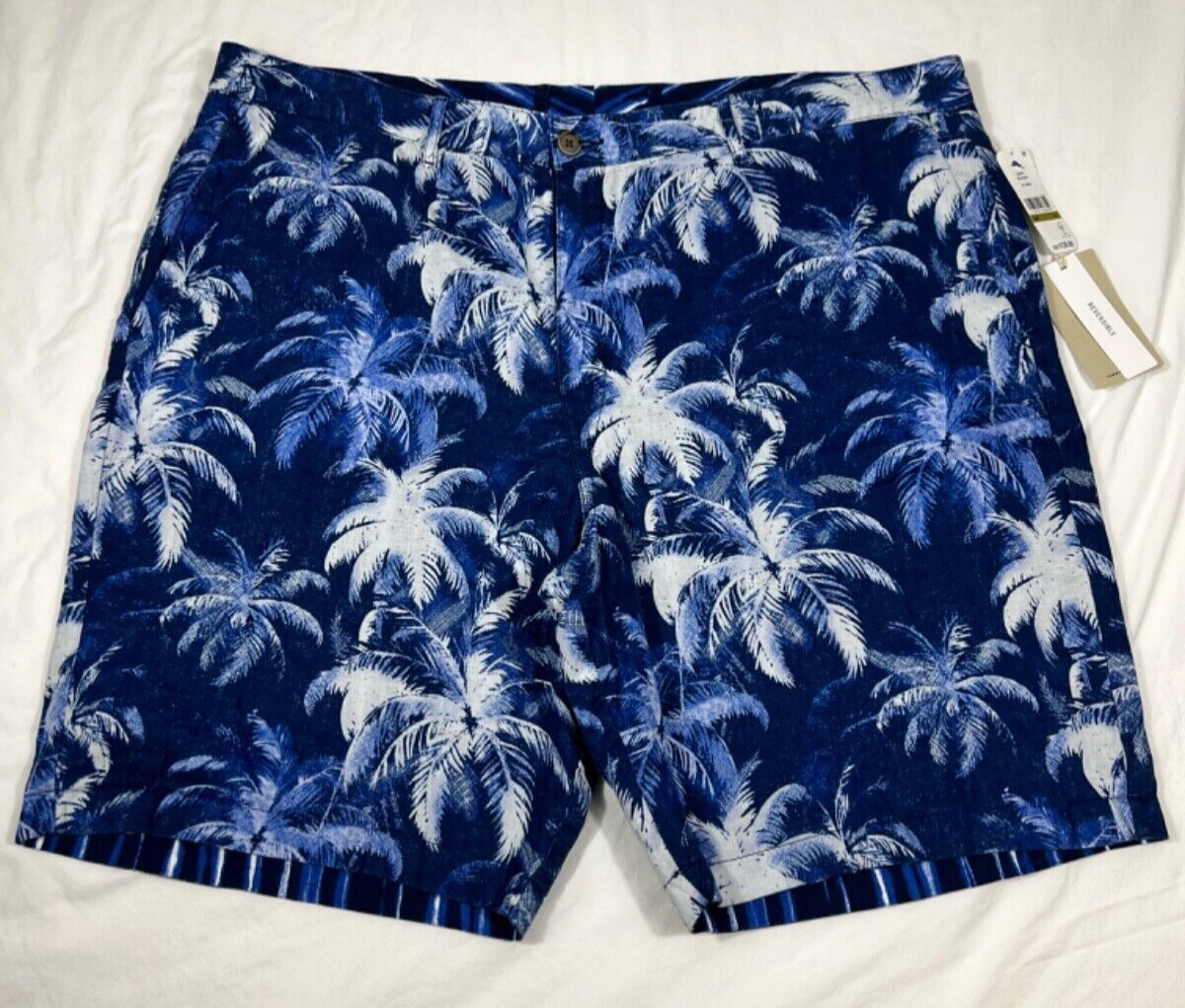 NWT Tommy Bahama Men's Size 44 Indigo Palm Frenzy 100% Linen Reversible Shorts