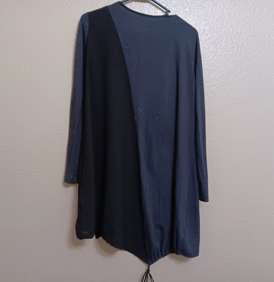 Crea Concept 36 S Gray Mixed Media Jersey Knit Chiffon Colorblock Open Cardigan - Image 3 of 4