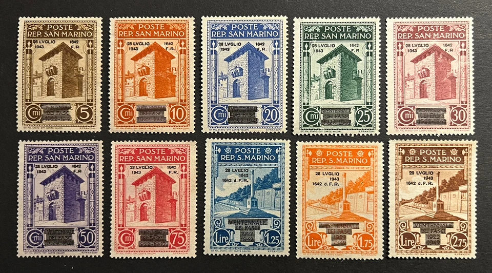 Travelstamps: San Marino Stamps 1943 #240-249 Gateway & War Memorial Mint No Gum - Image 2 of 4