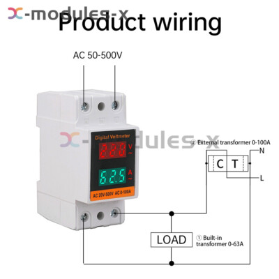 AC 50-500V 100A Din Rail Single-phase Digital Voltage LCD Voltage Current Meter