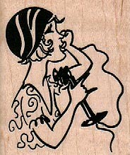Red Hat Lady On Phone 2 x 2 1/4" Rubber Stamp, Lady Stamp, Woman Stamp