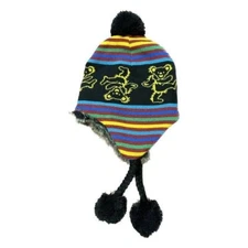 New Grateful Dead Knit Multi Color Dancing Bear Adult Laplander Hat Winter Fuzzy