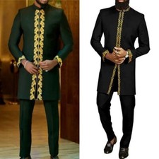 Men's Suit Pants Set Muslim Embroidered Long Sleeved African Ethnic Clothing