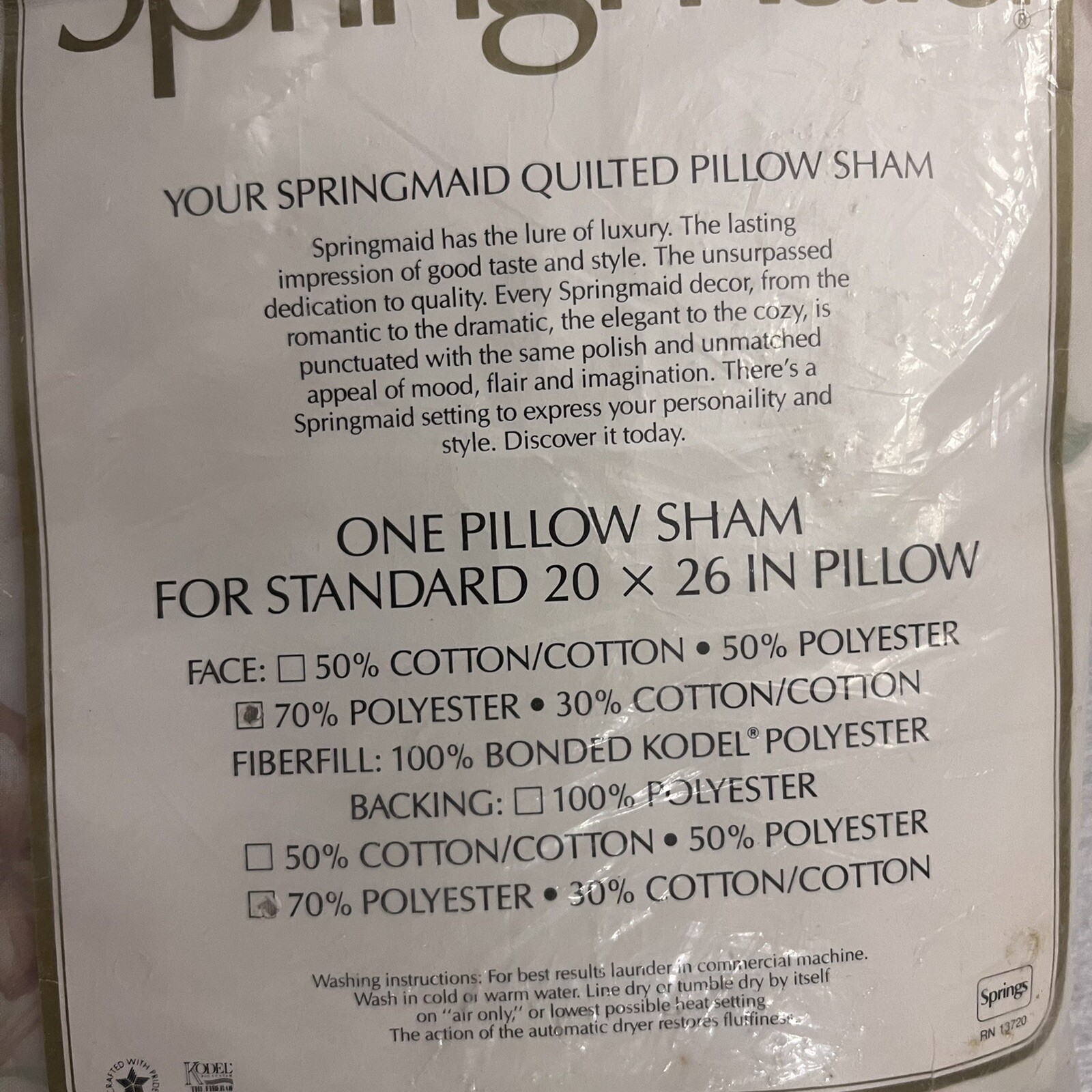 Vtg Springmaid Quilted Pillow Sham, Floral Lace Shabby Chic 20”x26