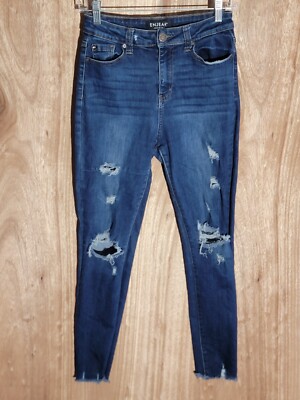 enjeans womens size 9 skinny ankle distressed stretch high rise denim dark blue