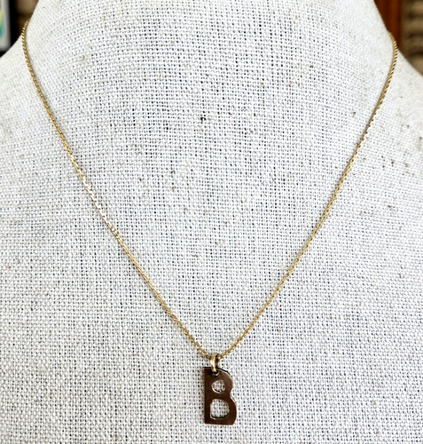 Vtg Initial Letter B Brass Pendant Gold Tone C Link Chain Choker Necklace 18.25" - Picture 2 of 6
