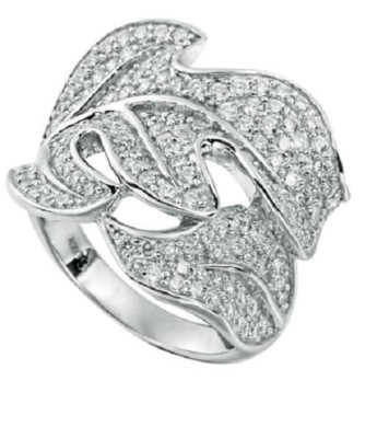 Two Leaf Pave Cubic Zirconia Women's Wedding Ring Set In Argentium Silver  