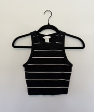 H&M Cropped Black & White Striped Tank Top Si...