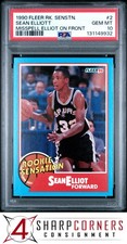 1990 FLEER ROOKIE SENSATIONS #2 SEAN ELLIOTT RC MISSPELL ELLIOT ON FRONT PSA 10