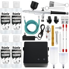 Airbrush Kit with Compressor 55 PSI 0.2 0.3 0.5mm Nozzles 4x100ml Cleaner Set