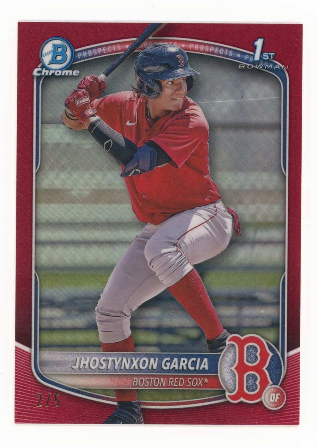 2025 BOWMAN CHROME JHOSTYNXON GARCIA 1ST ROOKIE TRUE RED REFRACTOR /5 #BCP-43